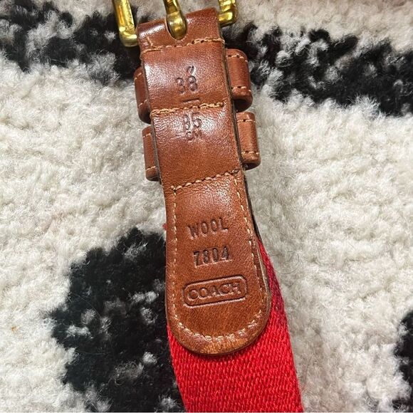 Vintage Coach Red Wool & Brown Leather Belt Size 38